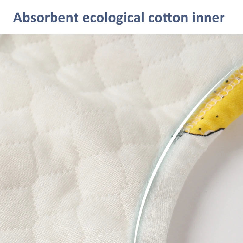 Close-up of a white absorbent ecological cotton inner with a yellow trim.