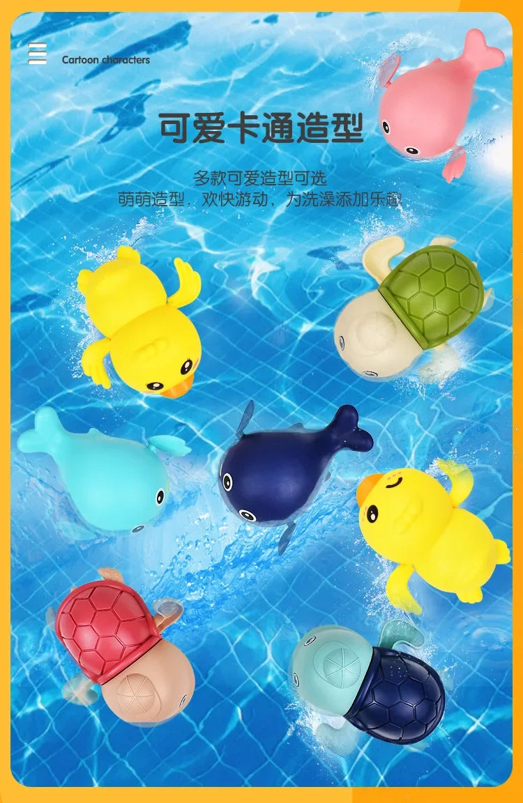 Spring-Powered Bath Toys for Kids – Cute Turtle, Duck, and Whale Water Toys