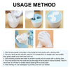 Instructions showing the usage method for a 3D hand casting kit, including mixing powder and water and molding a hand.
