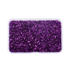 A clear plastic container filled with crushed purple glass stones for resin and craft projects