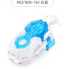 A white and blue burst-style spinning top launcher for kids.