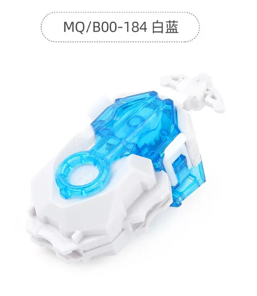 A white and blue burst-style spinning top launcher for kids.