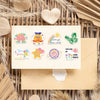 A collection of colorful heart-shaped stickers with positive mental health messages like You're great and Your feelings are v