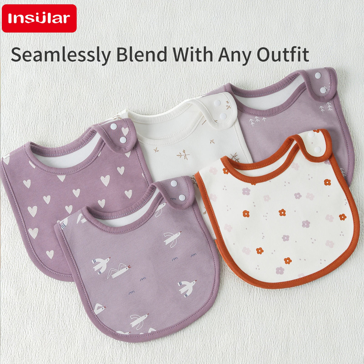Soft Cotton Baby Bibs (5-Pack) with U-Shaped Catch-All Design