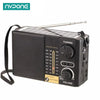 A black solar emergency radio with tuning controls and an antenna is shown.