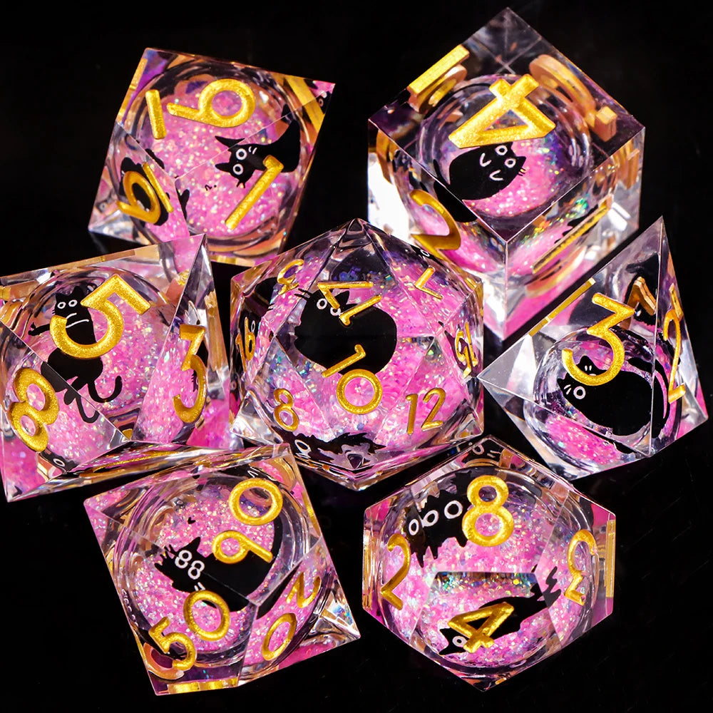 Liquid Core Cat Resin Dice Set for Dungeons & Dragons