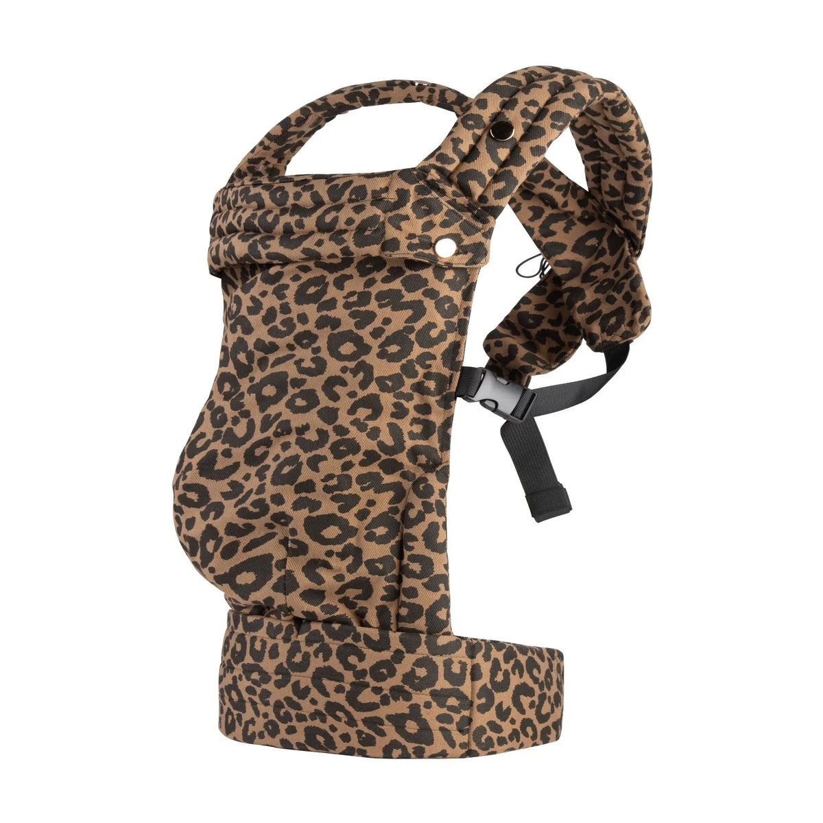 A brown leopard print adjustable cotton baby carrier wrap for newborns and toddlers.