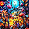 Vibrant floral and nature scene painted in a detailed, colorful style.