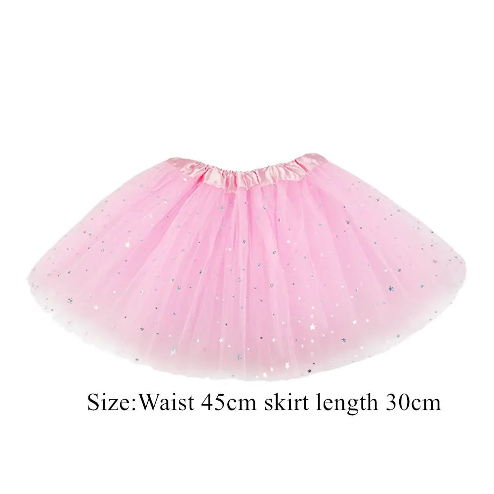 Pink sparkling tulle princess tutu dress for girls with a ruffled neckline