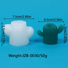 A white silicone mold shaped like a cactus, shown next to a green one, with dimensions provided.
