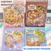 A set of three miniature 3D landscape sticker books featuring various scenes and characters for children