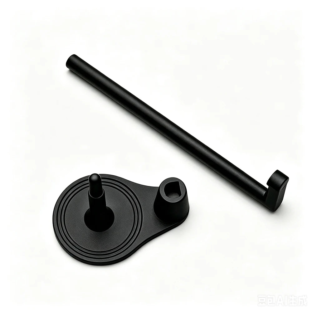 A black vertical sewing machine spool holder with an anti-tangle thread guide.
