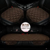 A set of three brown quilted plush anti-slip car seat cushions shown in the interior of a car.