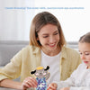 A woman is helping a child thread wooden beads onto a lacing toy for development.
