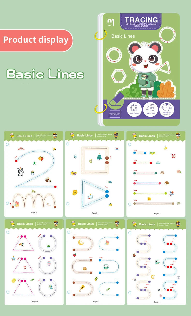Reusable Magic Tracing Workbook for Kids with Pen and Eraser