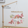 Handmade felt butterfly crib mobile featuring pink, yellow, and white clouds and a rainbow.