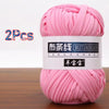 A skein of pink soft chunky t-shirt yarn for crochet and knitting, packaged as a 2-pack.