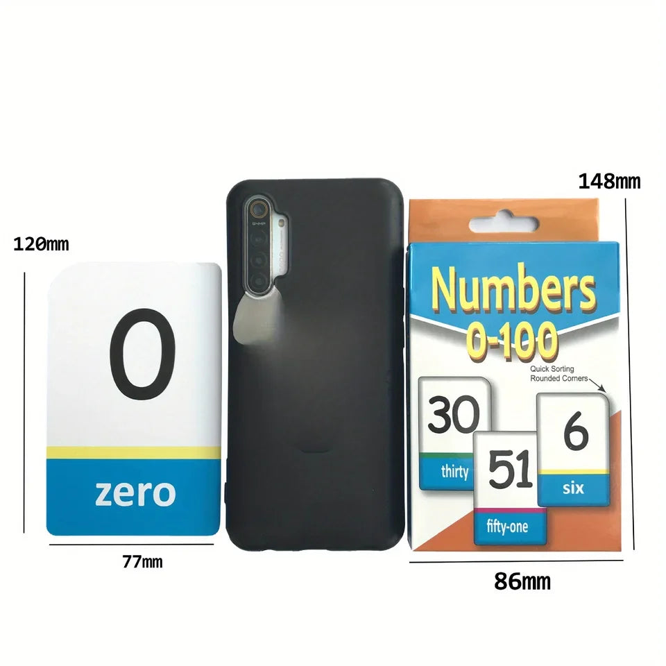 A set of number flashcards from zero to one hundred including a card for zero and cards for numbers 1 through 10.