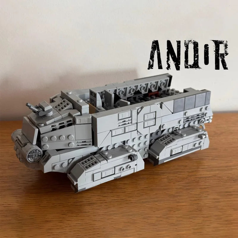 A gray LEGO set of an Imperial Troop Transport vehicle model.