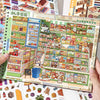 A collection of stickers depicting various supermarket and convenience store scenes for crafting or decorating.