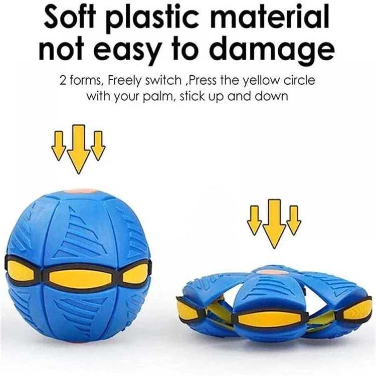 Blue soft plastic material flying UFO pet toy for dogs shown in two forms