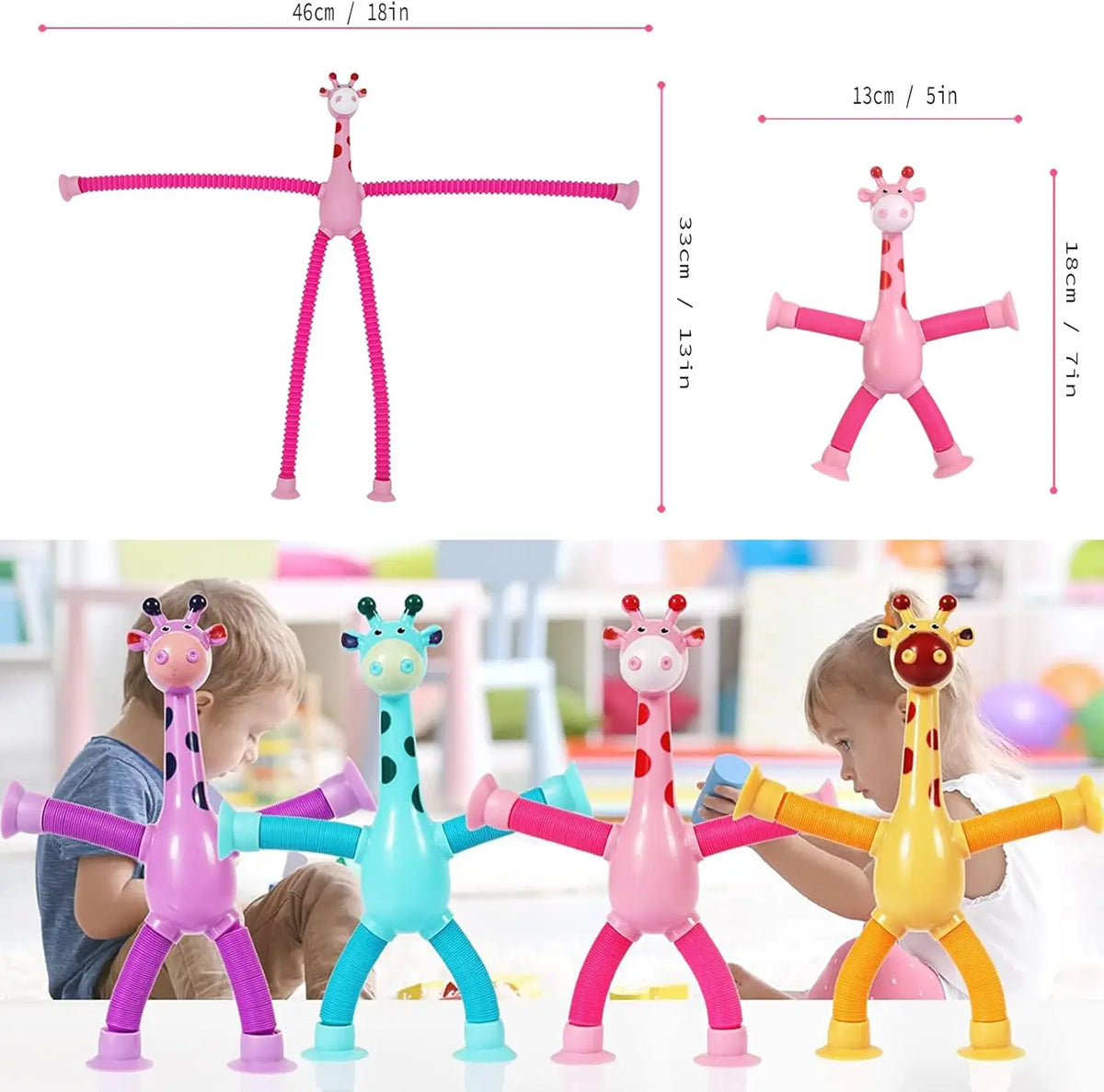 LED Giraffe Pop Tube Fidget Toys with Suction Cups (Set of 4)