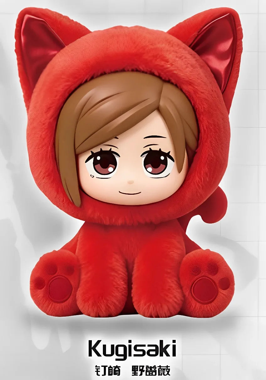 A cute red cat-eared plush pendant featuring a chibi character with brown hair.