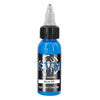 A blue glass dropper bottle of KVM tattoo ink labeled Blue Sky
