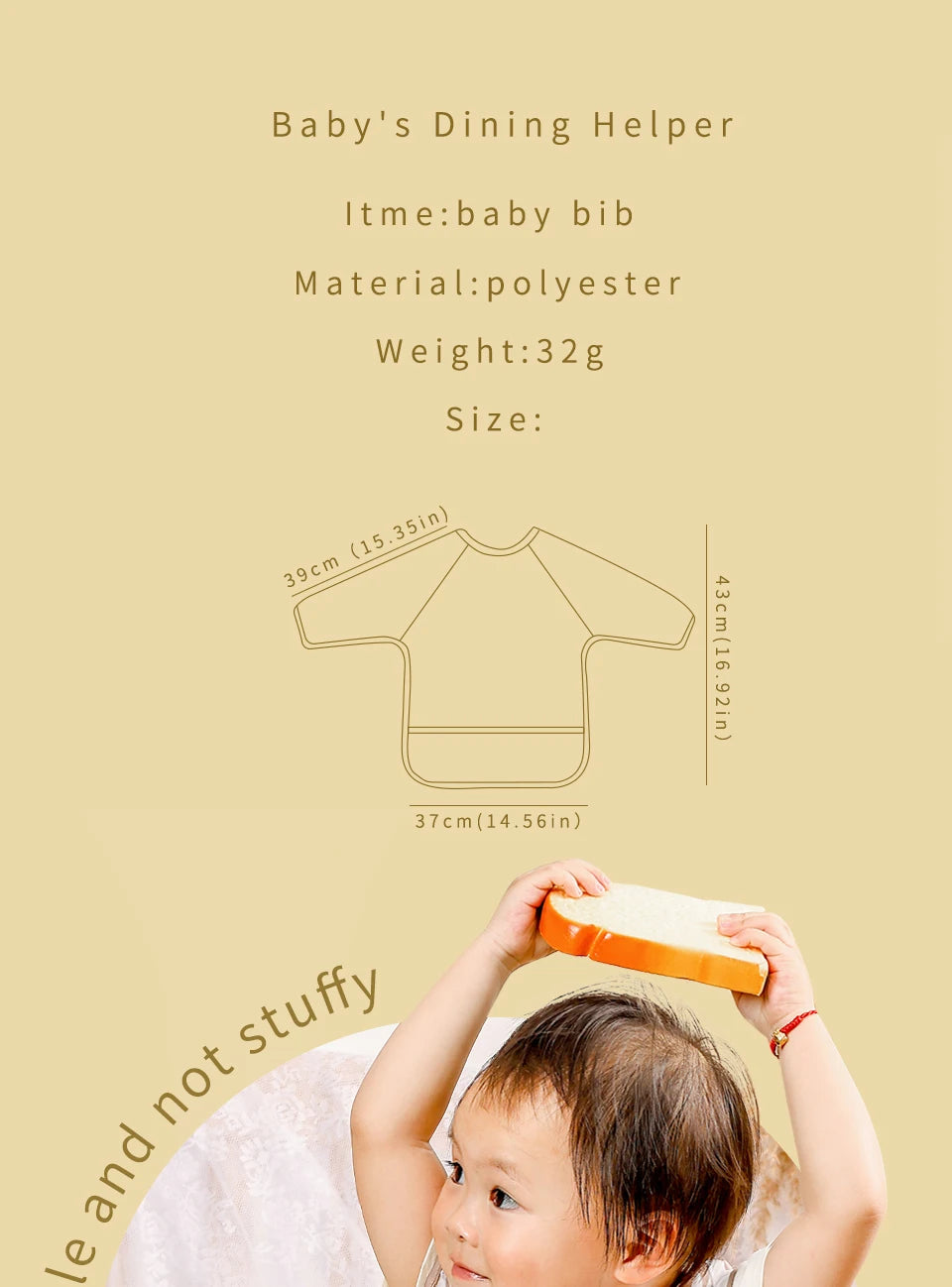 Waterproof Baby Full-Coverage Feeding Bib with Long Sleeves