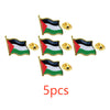 Five enamel lapel pins featuring the Palestinian flag design on a gold-colored metal background