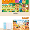 A set of Montessori quiet book pages and small cards featuring animals, including a busy book and various themed sticker acti