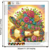 A detailed diamond painting of a sea turtle in vibrant colors, featuring a partial drill and home wall art context.