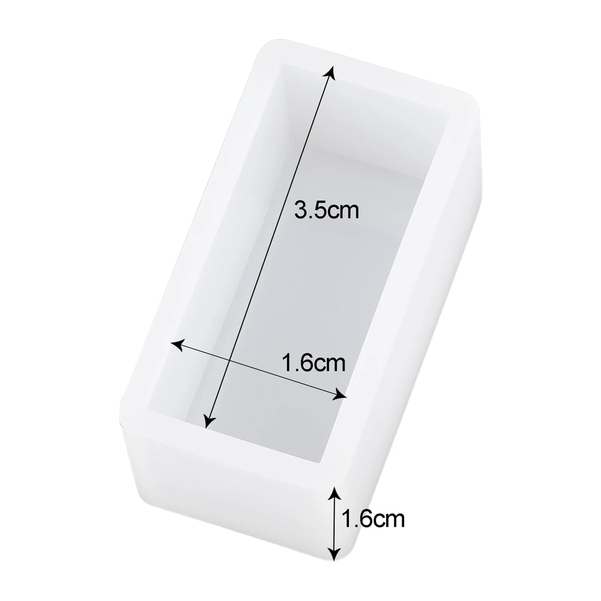 White geometric resin casting mold with dimensions 3.5cm by 1.6cm