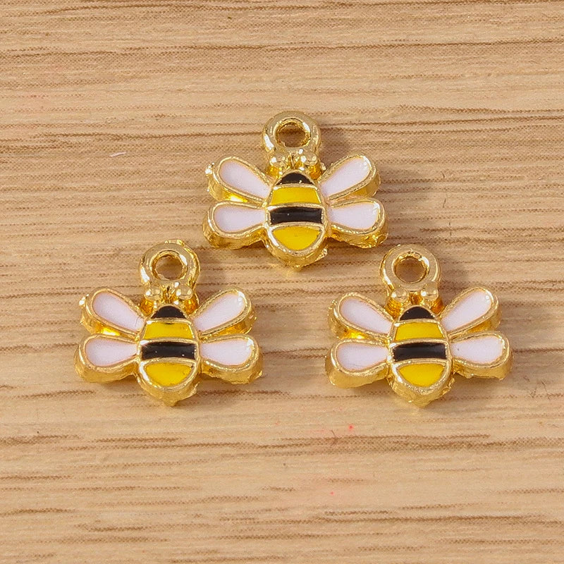 Gold Enamel Honeybee Charms for Jewelry Making (Set of 10)