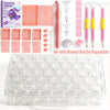 A modular diamond painting organizer with 38 slots and dot pens, featuring various colored plastic components.