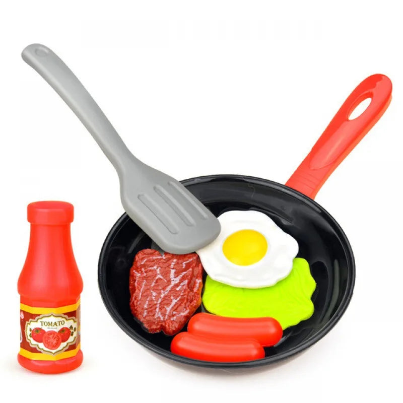 Kids Pretend Play Cooking Pan Set with Food Toys