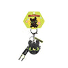 Black Toothless Dragon keychain featuring movable wings and glowing eyes on a yellow tag.