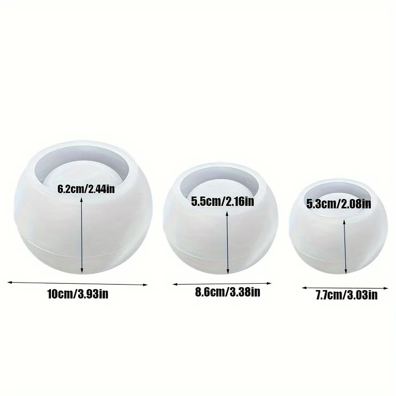 Three white silicone round pot molds with varying diameters and heights for DIY projects