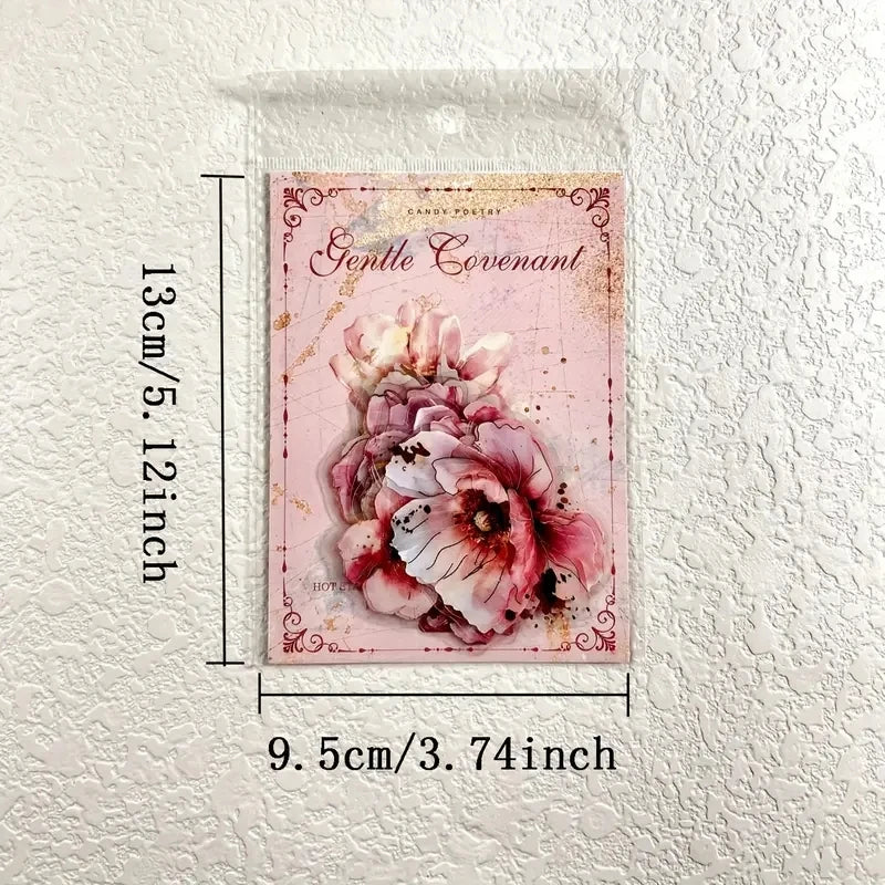 A pink floral hot stamp sticker featuring a delicate rose design on a transparent backing.