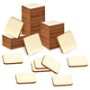 A stack of blank light wood squares for DIY crafts and engraving, shown in various arrangements.