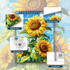 A set of 30 sheets of a women's spiral coloring book featuring sunflower designs and foliage.