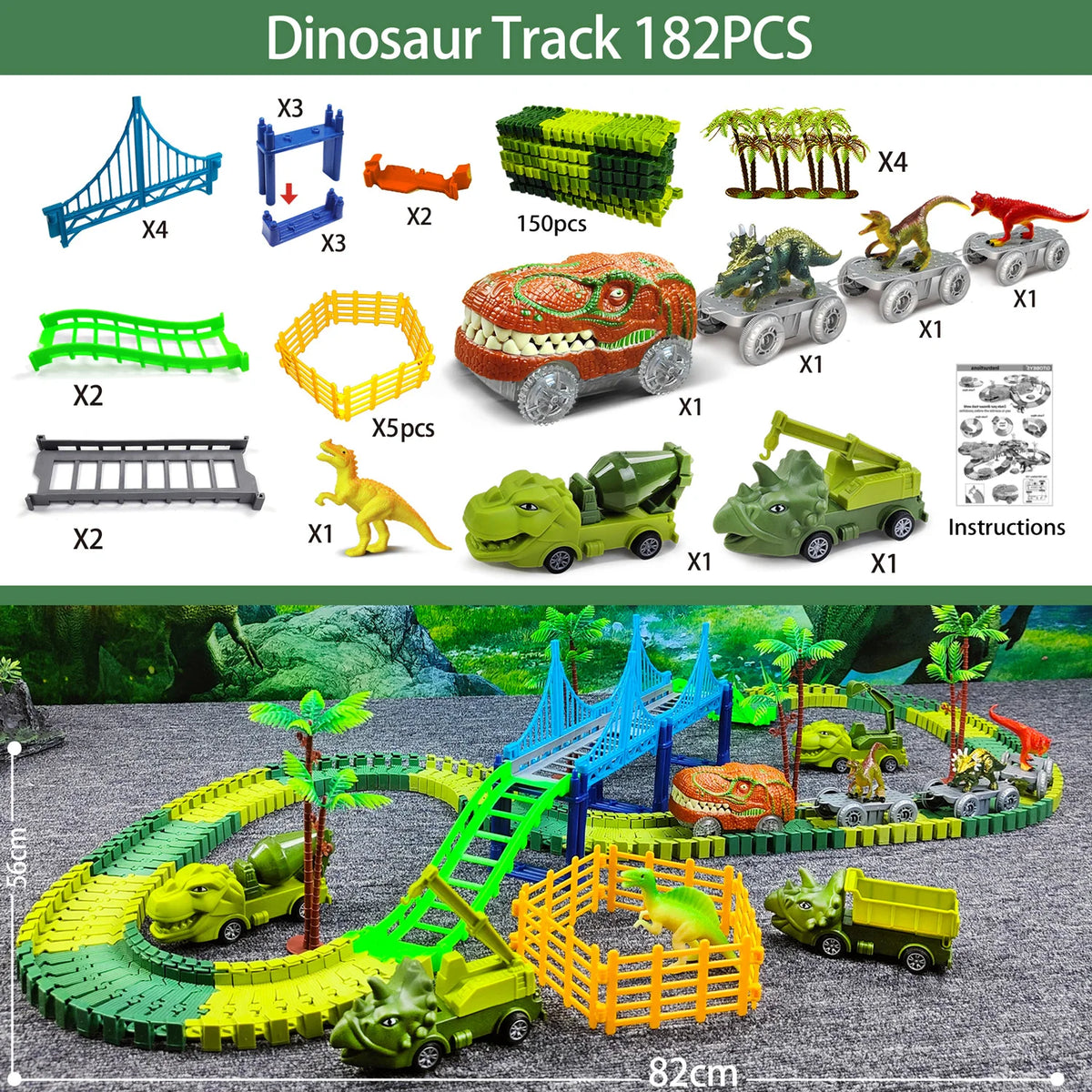 Dino Race Track Toy with Electric Climbing Car