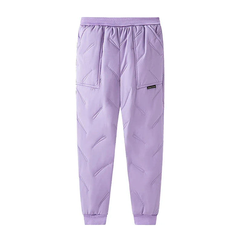 Light purple quilted waterproof winter pants for kids
