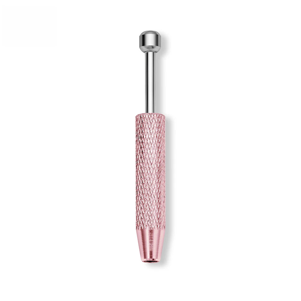 A silver precision bead and jewelry pick-up tool with a textured pink handle.