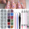 A collection of multi-size flat back acrylic rhinestones in various colors and shades for nail art and DIY crafts