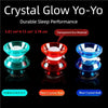 A set of crystal glow yo-yos featuring blue, red, and blue crystal balls.