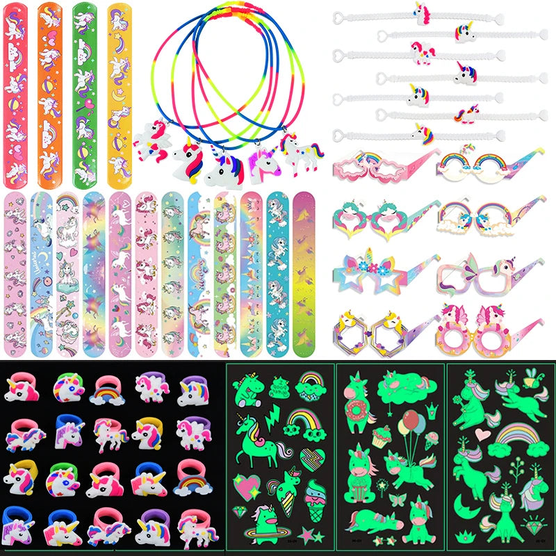 Unicorn Party Activity Kit with Bracelets, Rings, Tattoos, Stickers, and Puzzle