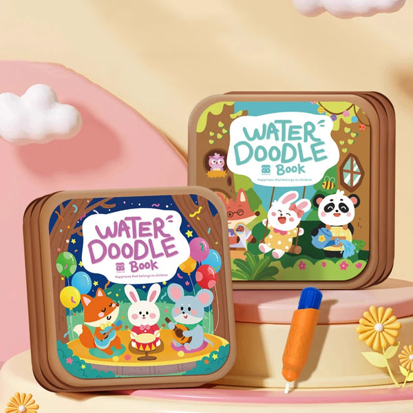 A set of reusable Water Doodle books featuring cute animal characters and colorful illustrations.
