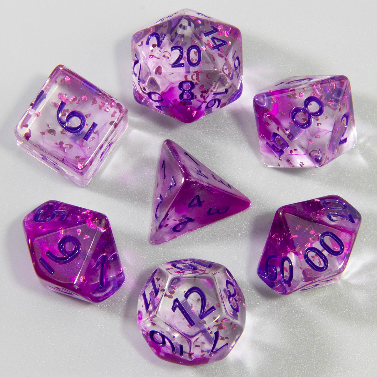 Nebula Effect Polyhedral Dice Set — 7 Transparent Acrylic Dice for D&D and RPGs
