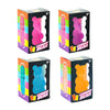 A set of four gummy bear sensory fidget cubes in pink, purple, blue, and orange.
